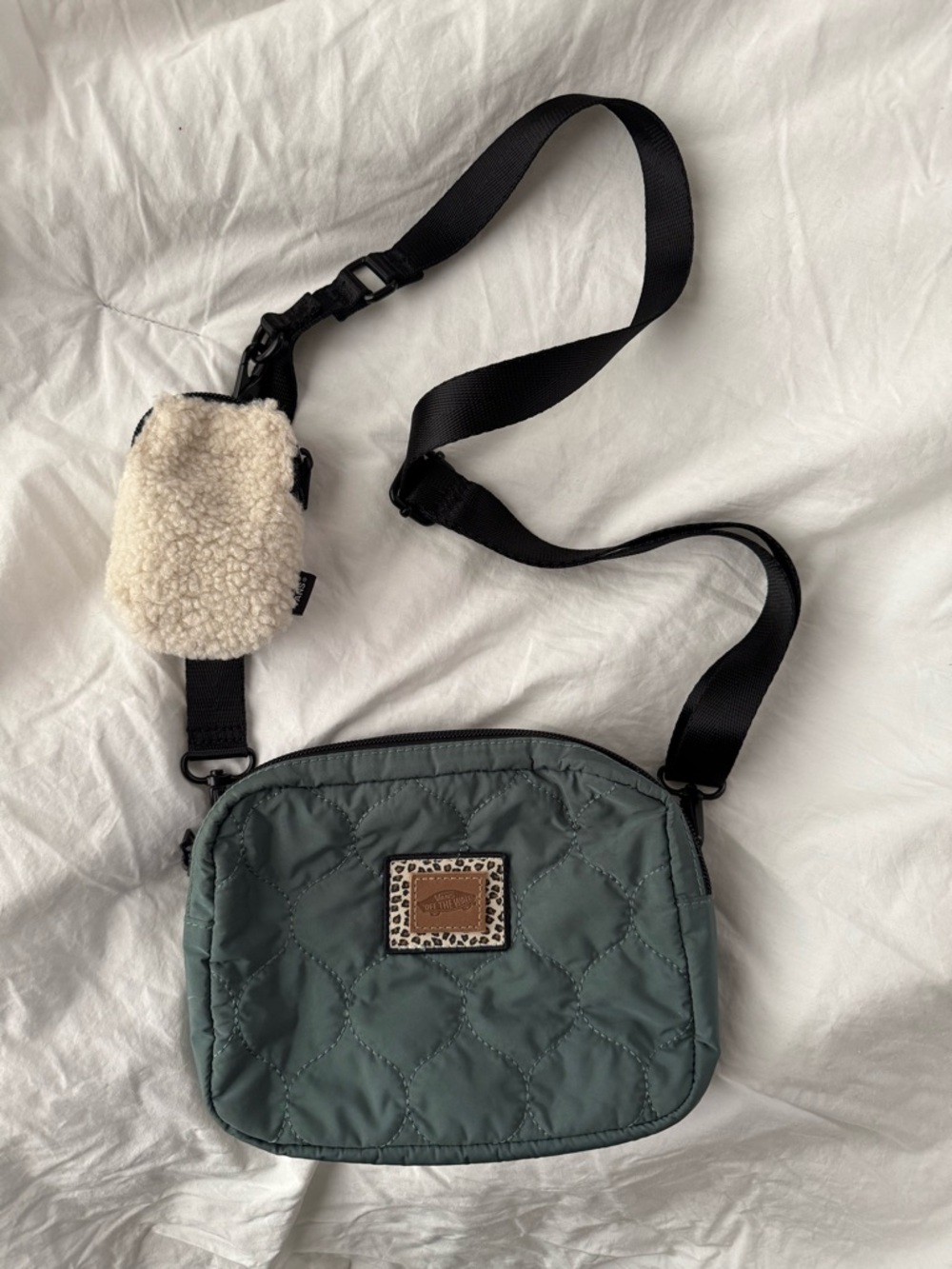 vans quilted teal grey purse with sherpa